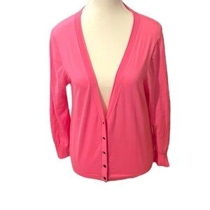 J Crew Lightweight V Neck Cardigan Womens Pink Medium Button Up Cotton Thin